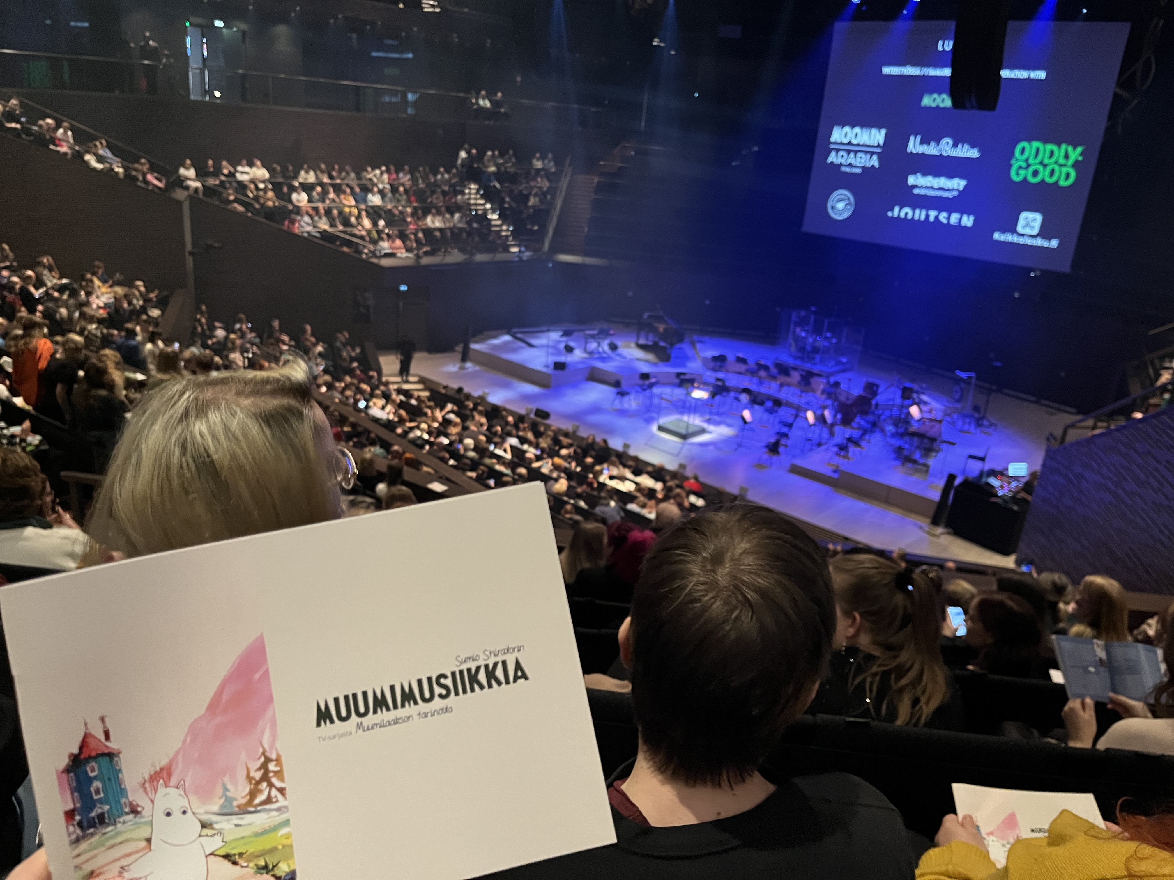 A photo from our seats at Musiikkitalo, showing the brochure
