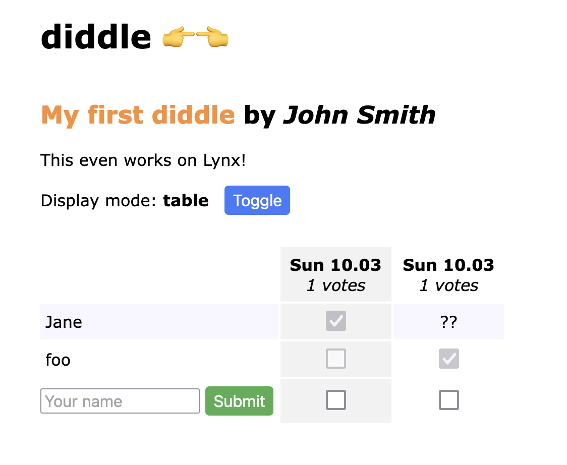Diddle screenshot showing an answerable poll